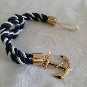 GV9 Ship Anchor Gold, Blue and White Womans Bracelet